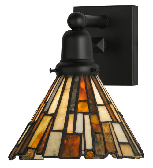 Meyda Lighting Delta 8" Solar Black Wall Sconce With Multi-Colored Jadestone Shade