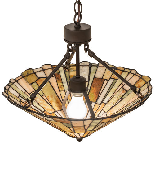 Meyda Lighting Delta 84" 3-Light Oil Rubbed Bronze Island Pendant Light With Brown & Beige Jadestone Shade