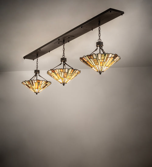 Meyda Lighting Delta 84" 3-Light Oil Rubbed Bronze Island Pendant Light With Brown & Beige Jadestone Shade