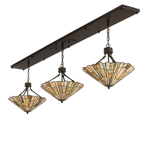 Meyda Lighting Delta 84" 3-Light Oil Rubbed Bronze Island Pendant Light With Brown & Beige Jadestone Shade