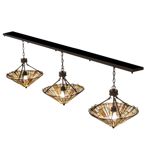 Meyda Lighting Delta 84" 3-Light Oil Rubbed Bronze Island Pendant Light With Brown & Beige Jadestone Shade
