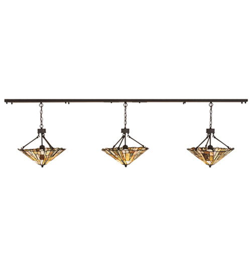 Meyda Lighting Delta 84" 3-Light Oil Rubbed Bronze Island Pendant Light With Brown & Beige Jadestone Shade