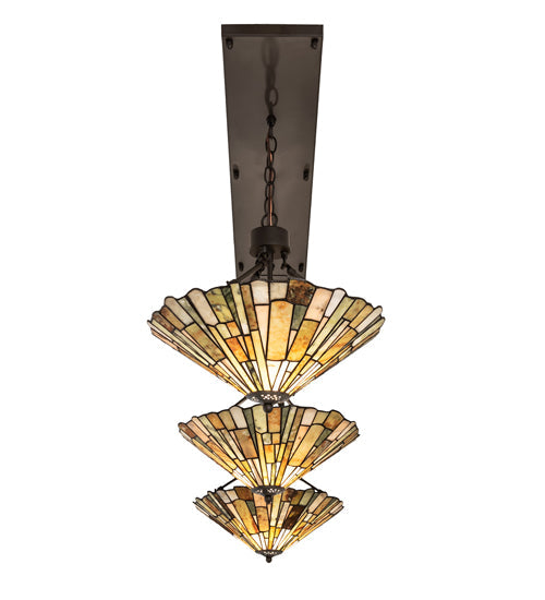Meyda Lighting Delta 84" 3-Light Oil Rubbed Bronze Island Pendant Light With Brown & Beige Jadestone Shade