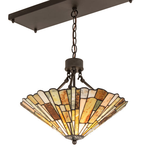 Meyda Lighting Delta 84" 3-Light Oil Rubbed Bronze Island Pendant Light With Brown & Beige Jadestone Shade