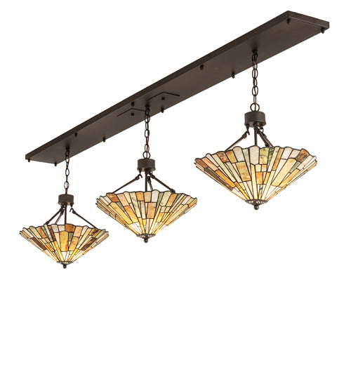 Meyda Lighting Delta 84" 3-Light Oil Rubbed Bronze Island Pendant Light With Brown & Beige Jadestone Shade