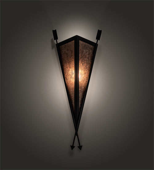 Meyda Lighting Desert Arrow 10" Old Wrought Iron Wall Sconce With Silver Mica Shade Glass