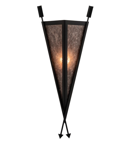 Meyda Lighting Desert Arrow 10" Old Wrought Iron Wall Sconce With Silver Mica Shade Glass