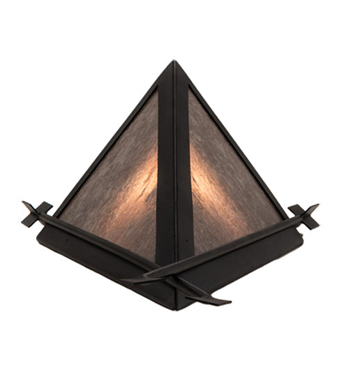 Meyda Lighting Desert Arrow 10" Old Wrought Iron Wall Sconce With Silver Mica Shade Glass