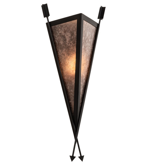 Meyda Lighting Desert Arrow 10" Old Wrought Iron Wall Sconce With Silver Mica Shade Glass