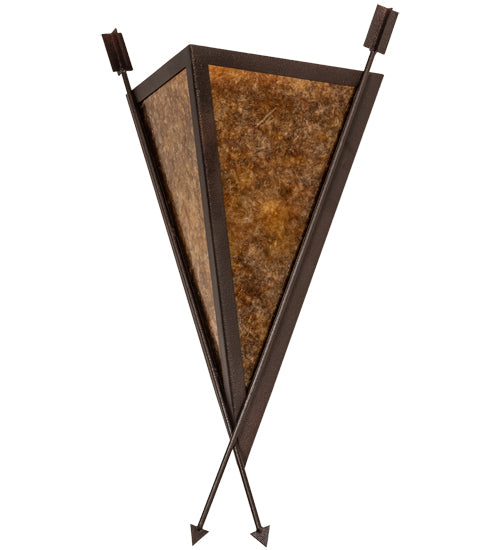 Meyda Lighting Desert Arrow 15" 2-Light Distressed Rust Wall Sconce With Amber Mica Shade Glass