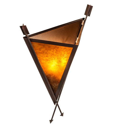 Meyda Lighting Desert Arrow 15" 2-Light Distressed Rust Wall Sconce With Amber Mica Shade Glass