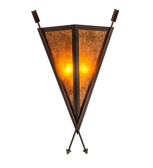 Meyda Lighting Desert Arrow 15" 2-Light Distressed Rust Wall Sconce With Amber Mica Shade Glass