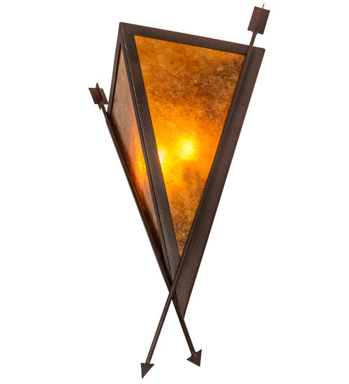 Meyda Lighting Desert Arrow 15" 2-Light Distressed Rust Wall Sconce With Amber Mica Shade Glass