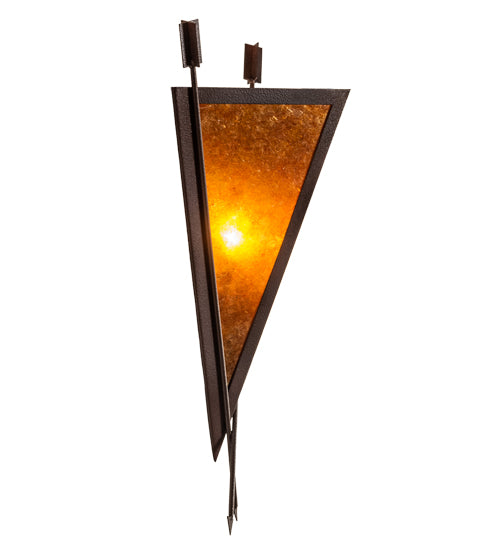 Meyda Lighting Desert Arrow 15" 2-Light Distressed Rust Wall Sconce With Amber Mica Shade Glass