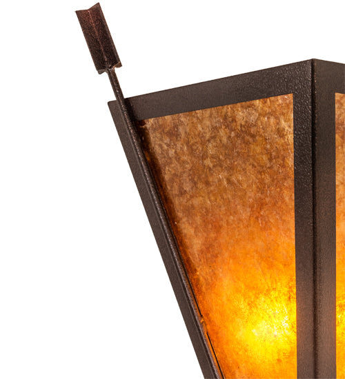 Meyda Lighting Desert Arrow 15" 2-Light Distressed Rust Wall Sconce With Amber Mica Shade Glass