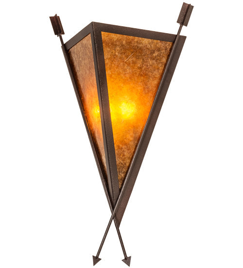 Meyda Lighting Desert Arrow 15" 2-Light Distressed Rust Wall Sconce With Amber Mica Shade Glass