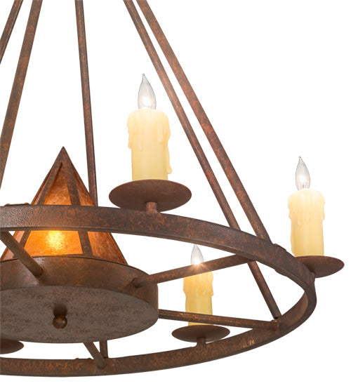 Meyda Lighting Desert Arrow 30" 7-Light Rusty Nail Chandelier With Amber Mica Shade Glass