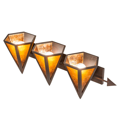 Meyda Lighting Desert Arrow 32" 3-Light Rusty Nail Vanity Light With Amber Mica Shade Glass