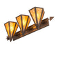 Meyda Lighting Desert Arrow 32" 3-Light Rusty Nail Vanity Light With Amber Mica Shade Glass