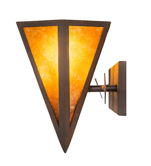 Meyda Lighting Desert Arrow 32" 3-Light Rusty Nail Vanity Light With Amber Mica Shade Glass