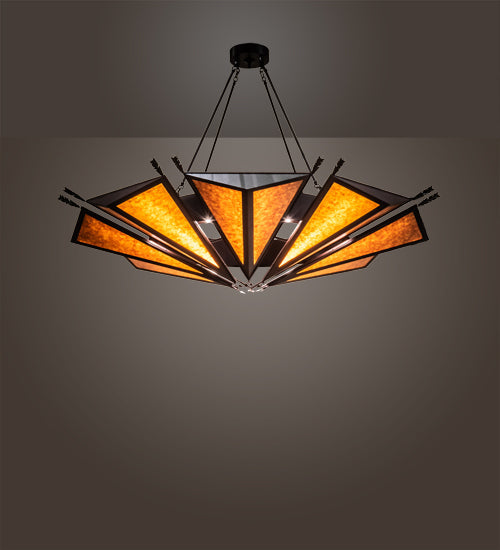Meyda Lighting Desert Arrow 96" 9-Light LED Distressed Rust Chandelier With Amber Mica Shade Glass