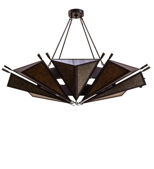 Meyda Lighting Desert Arrow 96" 9-Light LED Distressed Rust Chandelier With Amber Mica Shade Glass