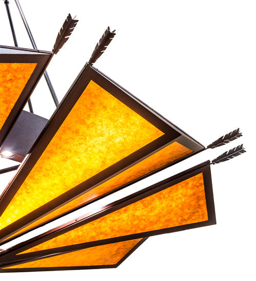 Meyda Lighting Desert Arrow 96" 9-Light LED Distressed Rust Chandelier With Amber Mica Shade Glass