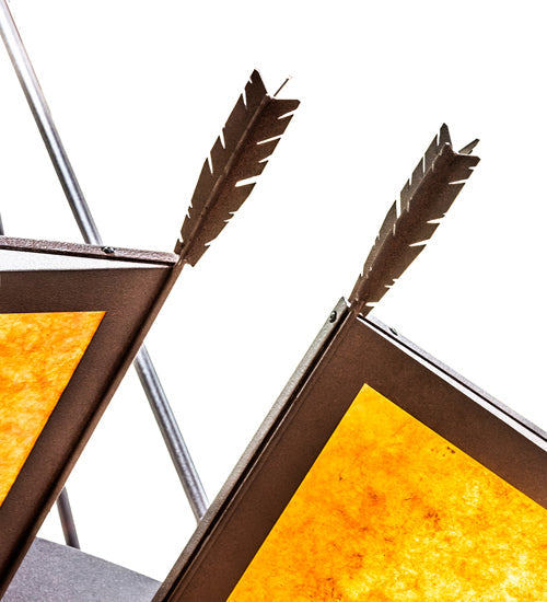 Meyda Lighting Desert Arrow 96" 9-Light LED Distressed Rust Chandelier With Amber Mica Shade Glass