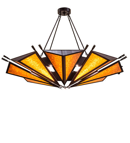 Meyda Lighting Desert Arrow 96" 9-Light LED Distressed Rust Chandelier With Amber Mica Shade Glass