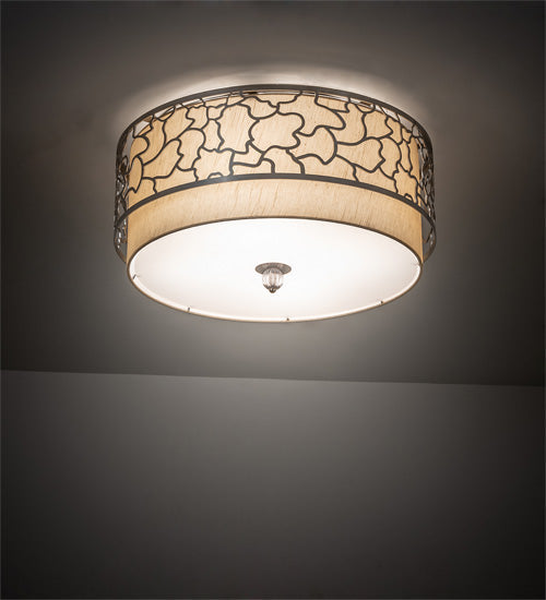 Meyda Lighting Deserto Seco 27" 12-Light Brushed Stainless Steel Flush Mount Light With Beige & White Shade
