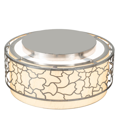 Meyda Lighting Deserto Seco 27" 12-Light Brushed Stainless Steel Flush Mount Light With Beige & White Shade