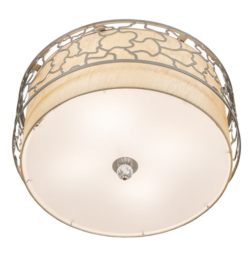 Meyda Lighting Deserto Seco 27" 12-Light Brushed Stainless Steel Flush Mount Light With Beige & White Shade