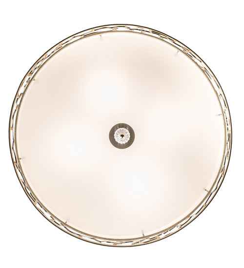 Meyda Lighting Deserto Seco 27" 12-Light Brushed Stainless Steel Flush Mount Light With Beige & White Shade