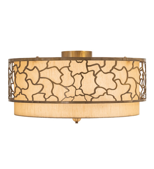 Meyda Lighting Deserto Seco 27" 4-Light Brass Tint Flush Mount Light With Beige & White Shade