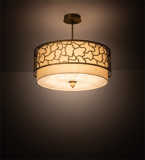 Meyda Lighting Deserto Seco 27" 4-Light Brass Tint Pendant Light With Beige & White Shade