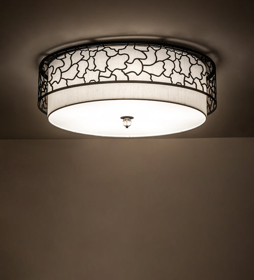 Meyda Lighting Deserto Seco 36" LED Textured Black Flush Mount Light With White Eggshell & Statuario Idalight Shade