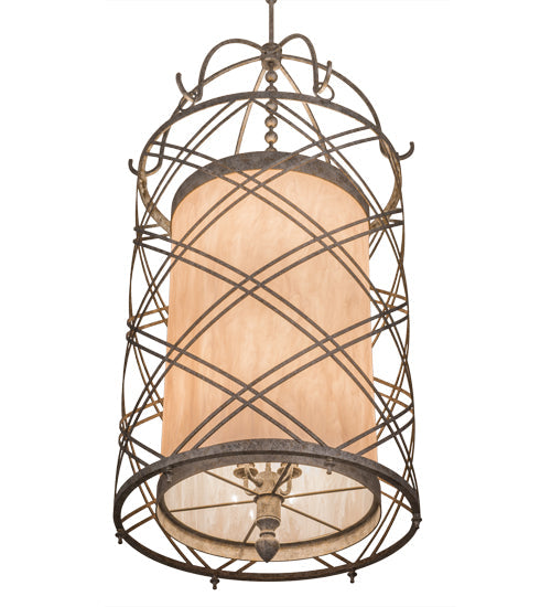 Meyda Lighting Desmond 27" 8-Light Corinth Pendant Light With Fleshstone Idalight Shade Glass