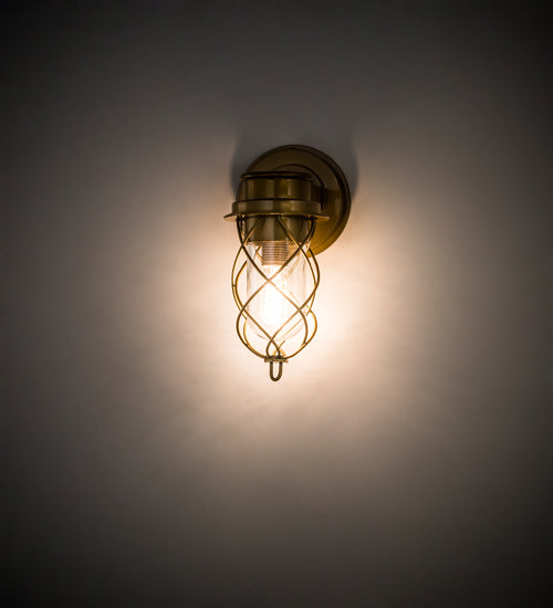 Meyda Lighting Desmond 7" Gold Matte Helix Wall Sconce With Clear Shade Glass