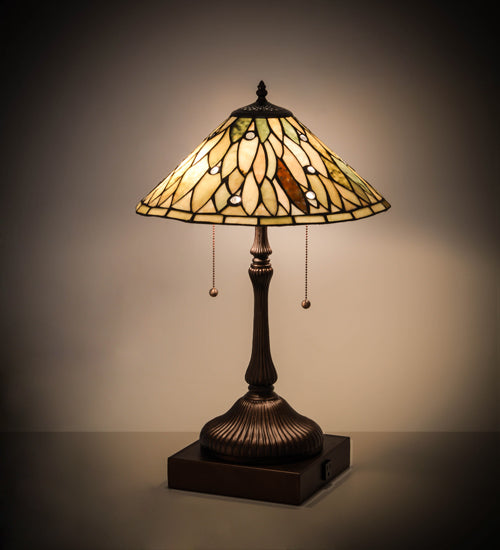 Meyda Lighting Dew Drop 24" 2-Light Mahogany Bronze Table Lamp With Green Jadestone Shade