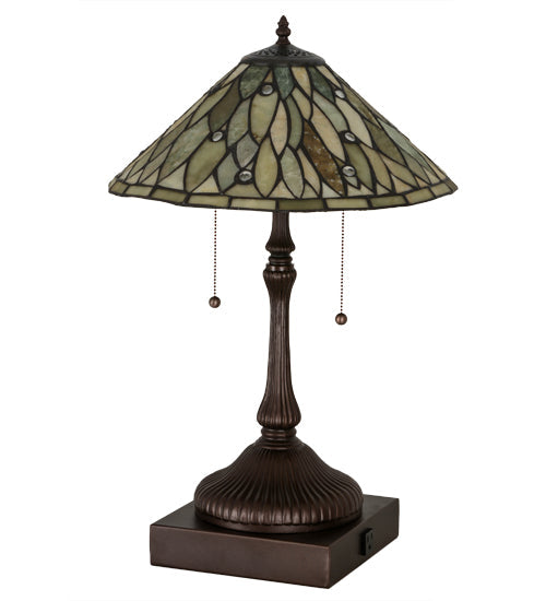 Meyda Lighting Dew Drop 24" 2-Light Mahogany Bronze Table Lamp With Green Jadestone Shade
