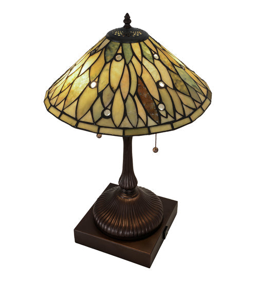 Meyda Lighting Dew Drop 24" 2-Light Mahogany Bronze Table Lamp With Green Jadestone Shade