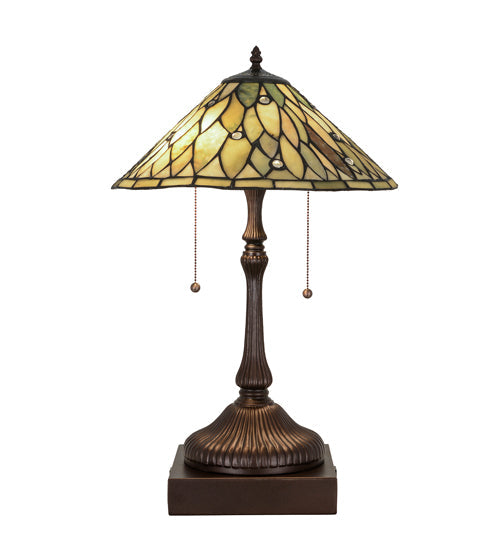 Meyda Lighting Dew Drop 24" 2-Light Mahogany Bronze Table Lamp With Green Jadestone Shade