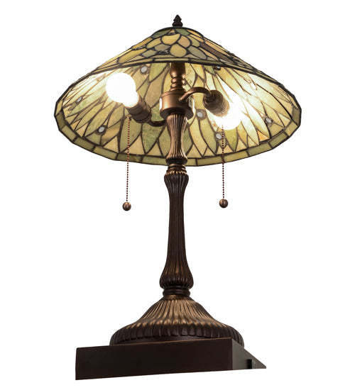 Meyda Lighting Dew Drop 24" 2-Light Mahogany Bronze Table Lamp With Green Jadestone Shade