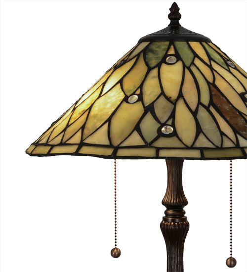 Meyda Lighting Dew Drop 24" 2-Light Mahogany Bronze Table Lamp With Green Jadestone Shade
