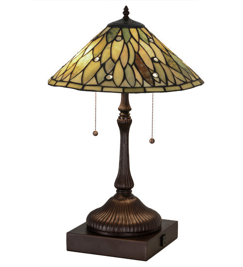 Meyda Lighting Dew Drop 24" 2-Light Mahogany Bronze Table Lamp With Green Jadestone Shade