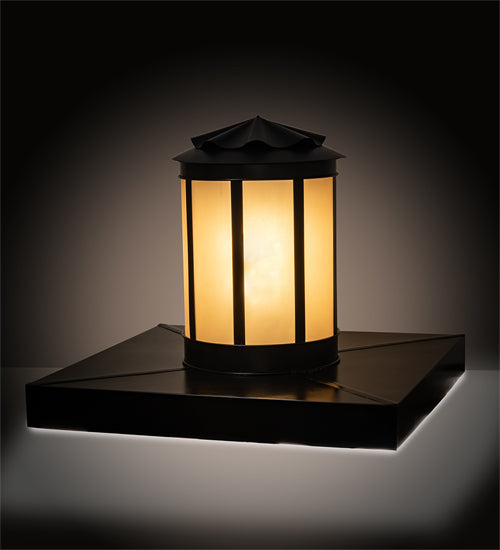 Meyda Lighting Dexter 86" 4-Light Black Satin Wrought Iron Outdoor Pier Mount Light With Amber Seeded Frosted Shade Glass