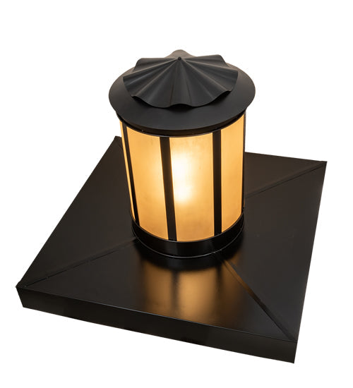 Meyda Lighting Dexter 86" 4-Light Black Satin Wrought Iron Outdoor Pier Mount Light With Amber Seeded Frosted Shade Glass