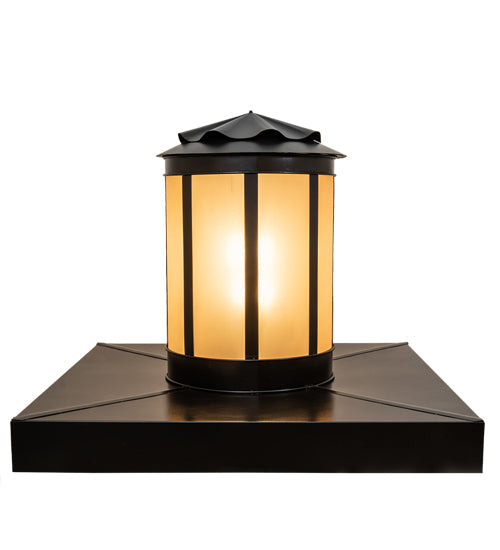 Meyda Lighting Dexter 86" 4-Light Black Satin Wrought Iron Outdoor Pier Mount Light With Amber Seeded Frosted Shade Glass