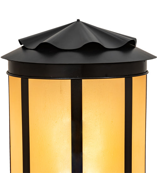 Meyda Lighting Dexter 86" 4-Light Black Satin Wrought Iron Outdoor Pier Mount Light With Amber Seeded Frosted Shade Glass