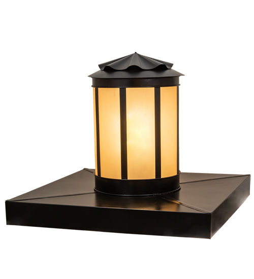 Meyda Lighting Dexter 86" 4-Light Black Satin Wrought Iron Outdoor Pier Mount Light With Amber Seeded Frosted Shade Glass